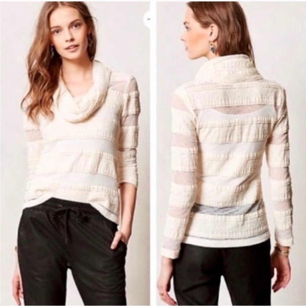 Anthropologie | TINY Sheer Mesh Cowl Neck Top XL